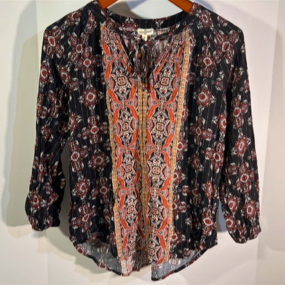 Mason & Belle Peasant Boho Top/Blouse Black/Red/ Multicolor Size S - NWT